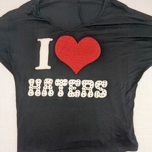 Ritual I Love Haters Black Blouse With Red Bling Heart XL